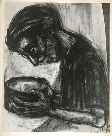Hunger, Zyklus KZ Ravensbrück, Kreidezeichnung 1960